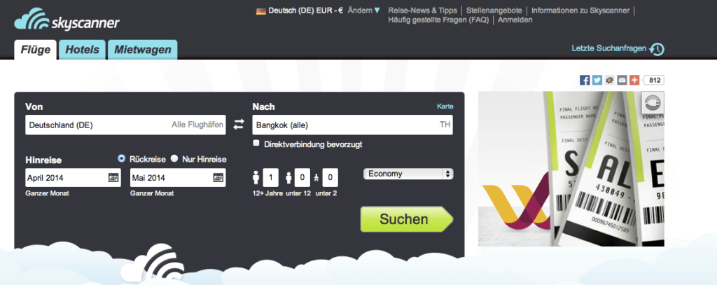 Skyscanner Suchmaske Internet