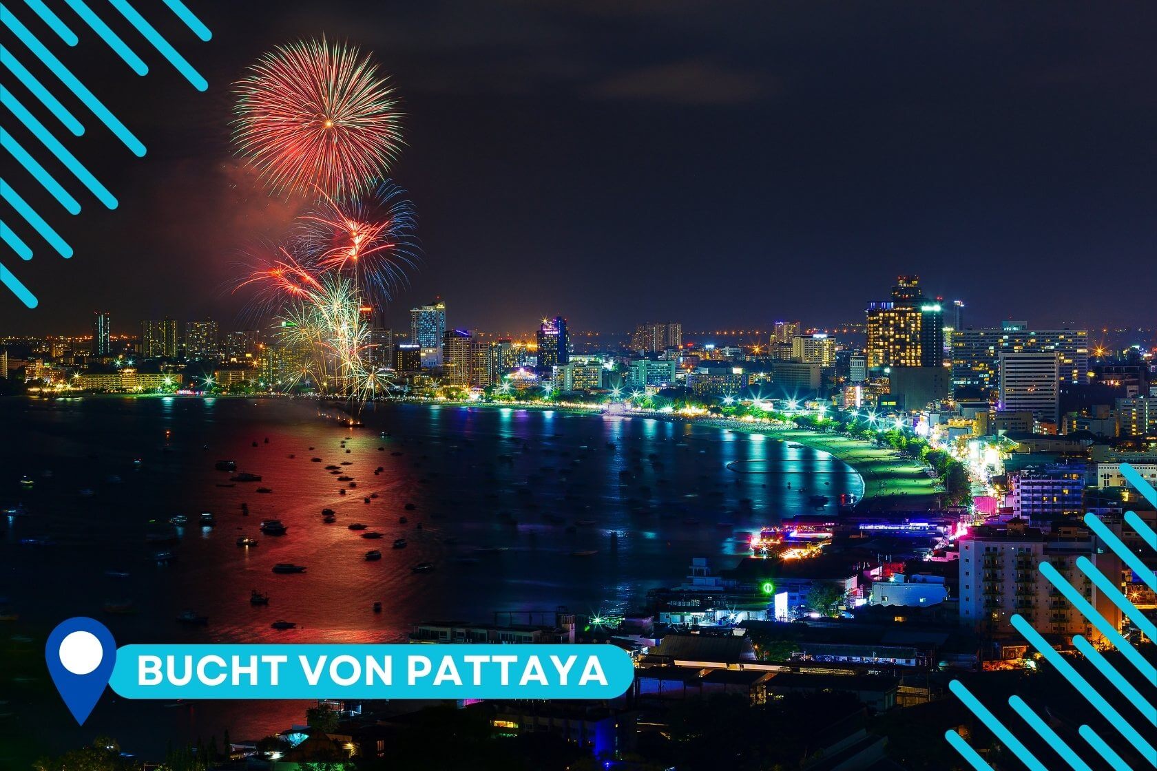 Pattaya Bay bei Nacht mit Feuerwerk Pattaya Bay bei Nacht mit Feuerwerk